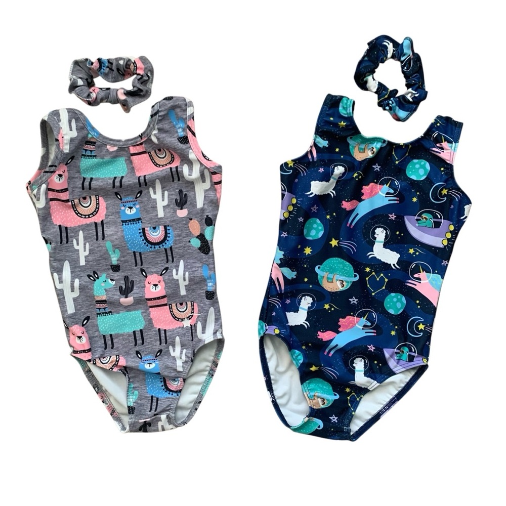 Girls’ Destira Leotards Llama and Space Themed with Scrunchies size XXS 3T